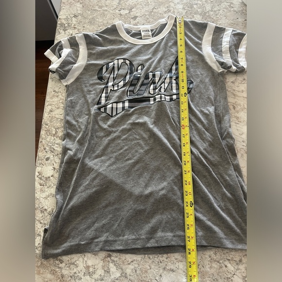 VS PINK Ringer Tee Gray With Black And White Plaid Logo Small - Picture 7 of 7